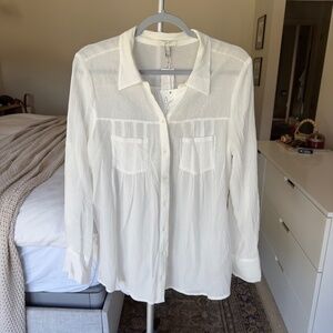 Joie White Pinot Button-Up Collared V-Neck Blouse – Size Large – NWT